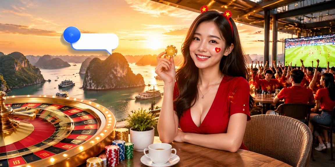 Cảnh Hạ Long Bay với bàn roulette và không khí giải trí casino đặc trưng của Việt Nam